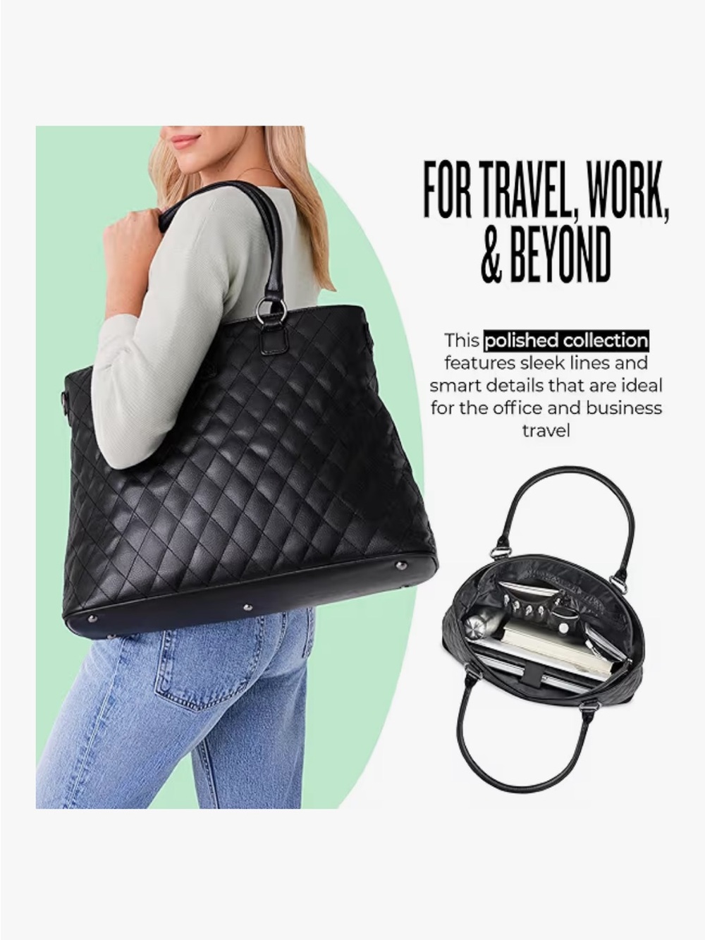 Solo New York Tote Bag for Women - Handbag Laptop Padded Compartment, Quilted